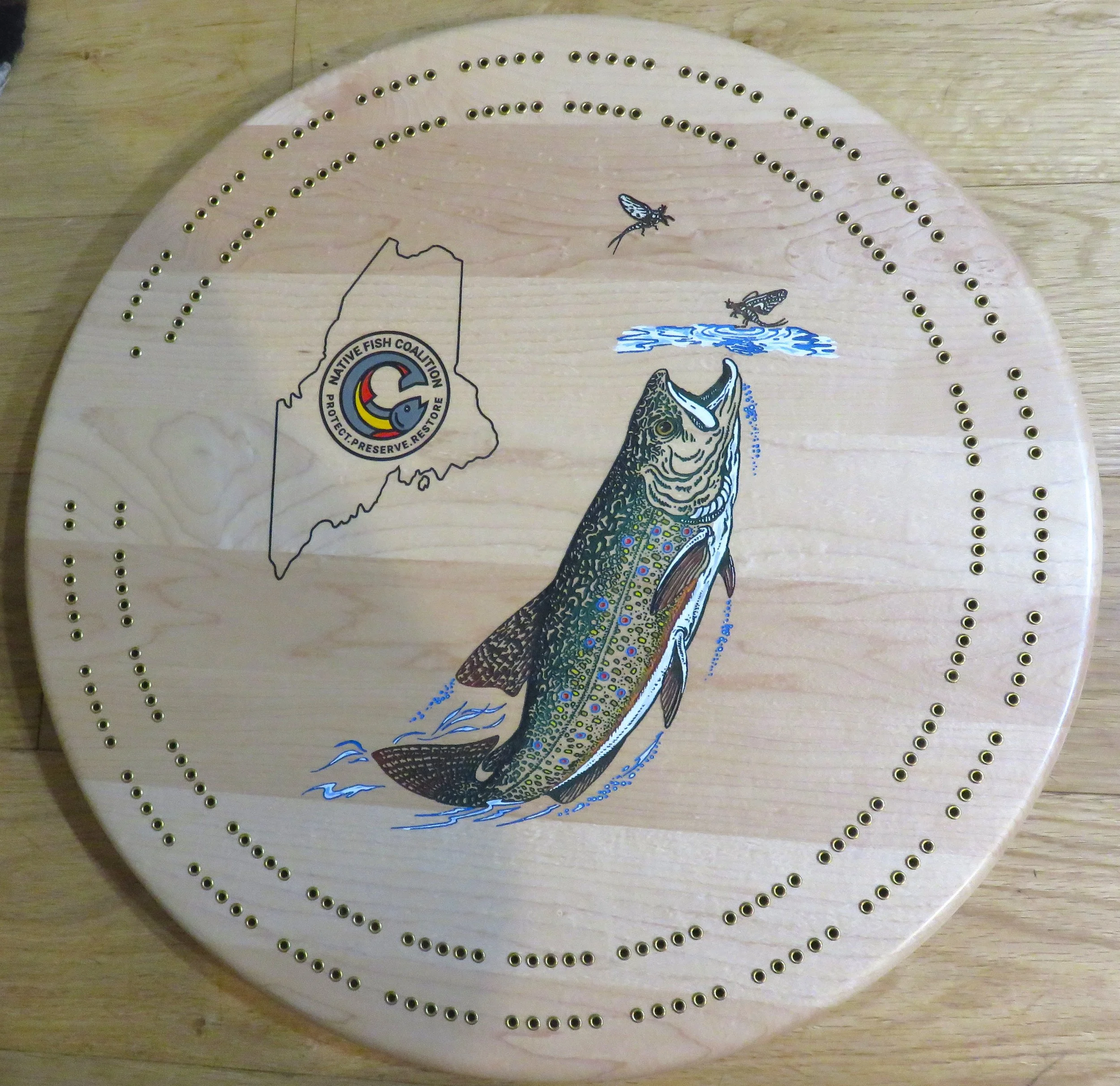 Cribbage board - NFC logo with brook trout (1).JPG