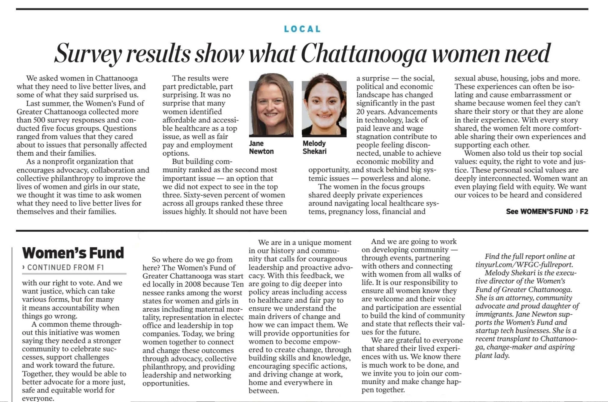 "So where do we go from here? WFGC was started locally in 2008 because Tennessee ranks among the worst states for women and girls in areas including maternal mortality, representation in elected office, and leadership in top companies. Today, we