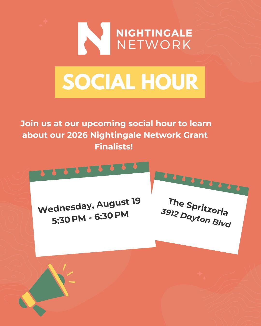 Our monthly social this month includes the announcement of our 2026 Nightingale Network grant finalists at @the.spritzeria in Red Bank! Don't miss this fun hour with the best, community-minded women in Chattanooga. Bring yourself and a friend!

This 