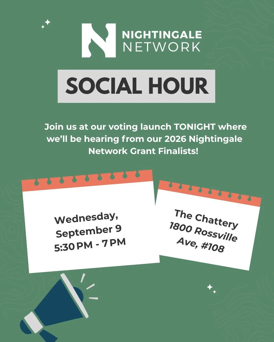 TODAY is your LAST CHANCE to help us reach our grant goal by becoming a Nightingale Network member! You can become a member here: https://www.chattanoogawomensfund.org/be-a-nightingale

Join us and bring a friend tonight to the @The Chattery @thechat