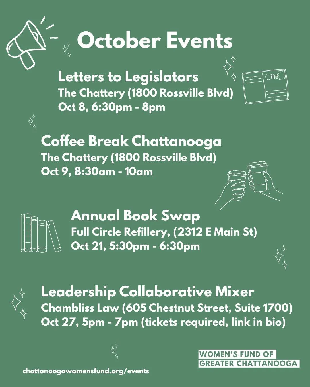 📅 Get involved with WFGC this month! Join us at any of our upcoming events to make connections and help strengthen our community. Learn more about all our upcoming events at chattanoogawomensfund.org/events.