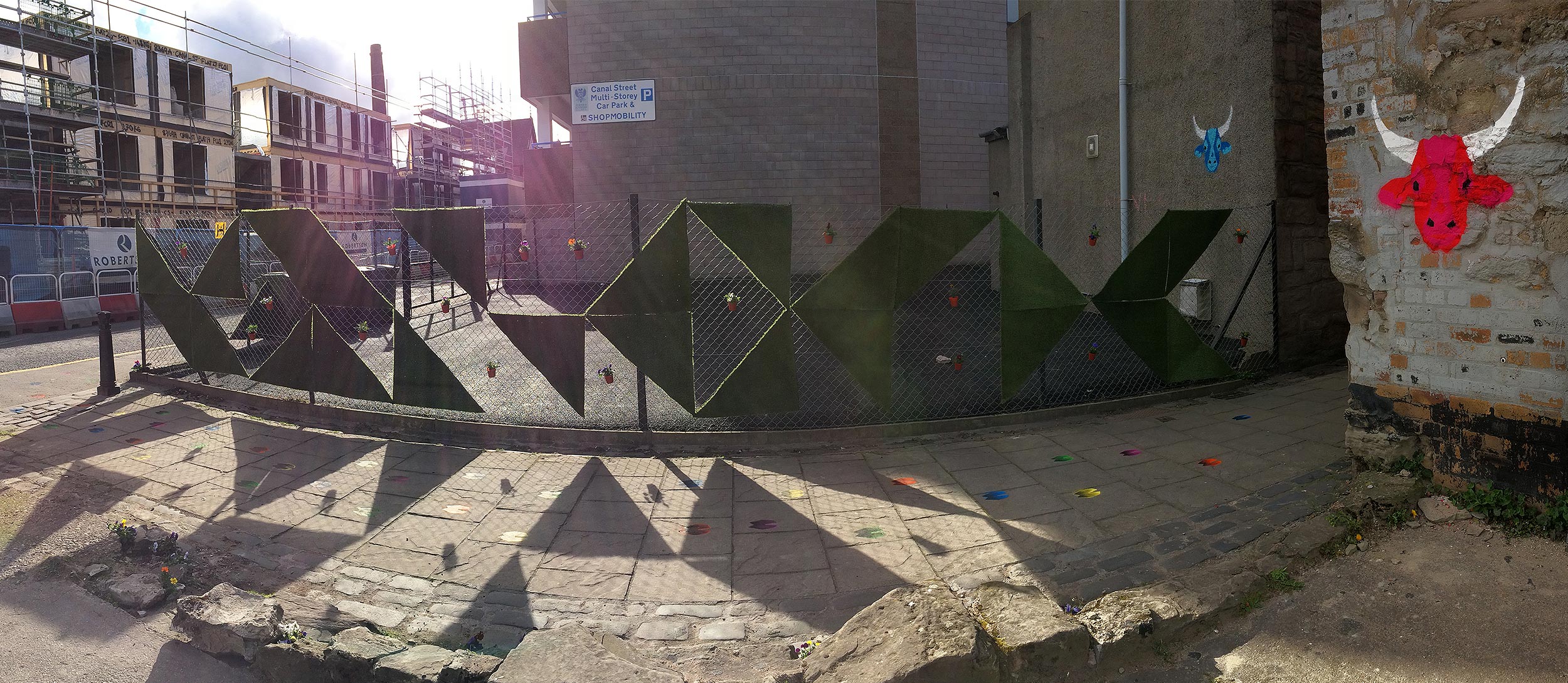 Sunshine created fantastic patterns through the 'meadow' fencing installation