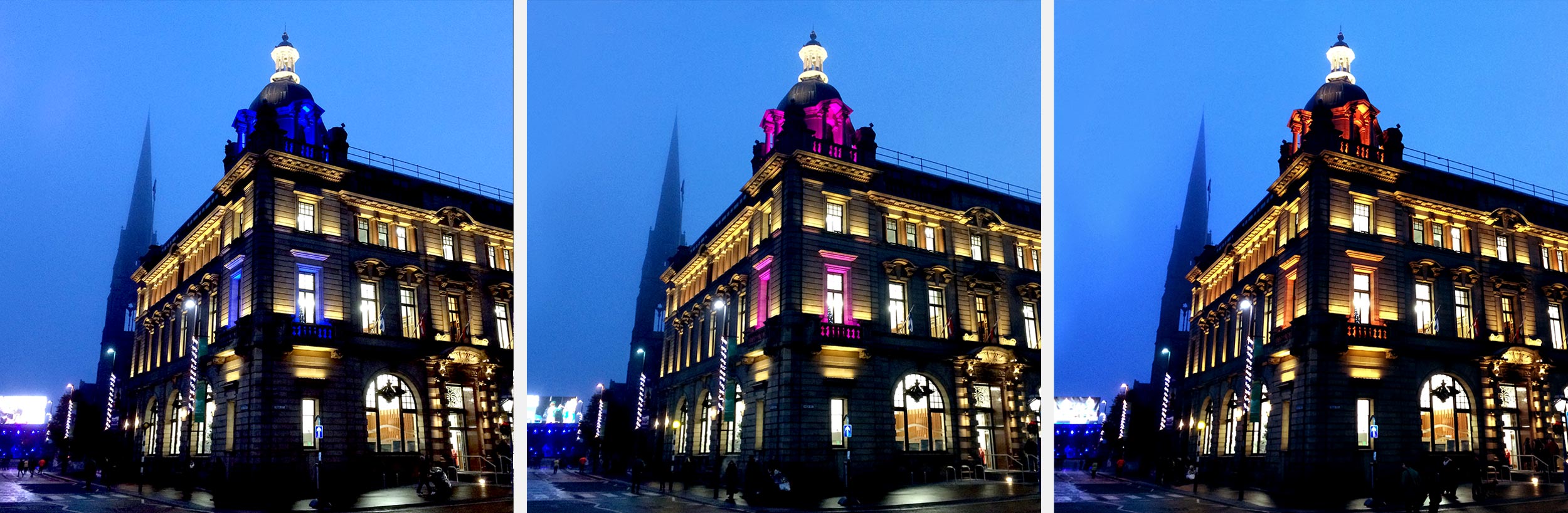 On special calendar days and events the strategic use of colour lighting is introduced to further enliven the building and has been paired with a sophisticated control system enabling flexible and remote control to transform the illumination with ease.
