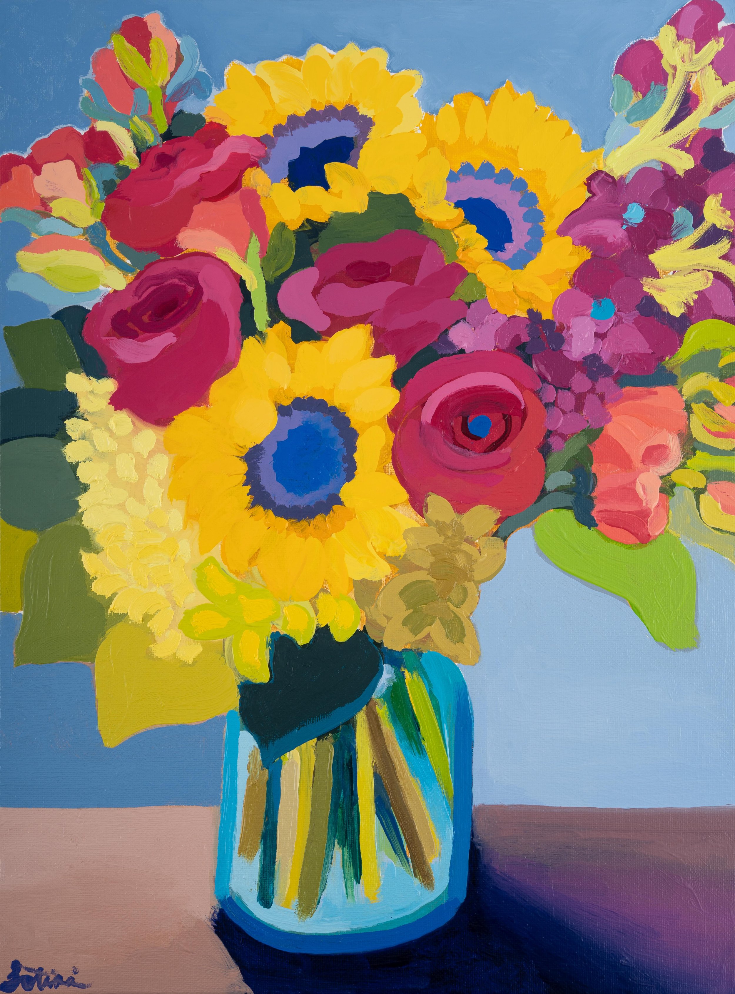 Sunflowers and Roses