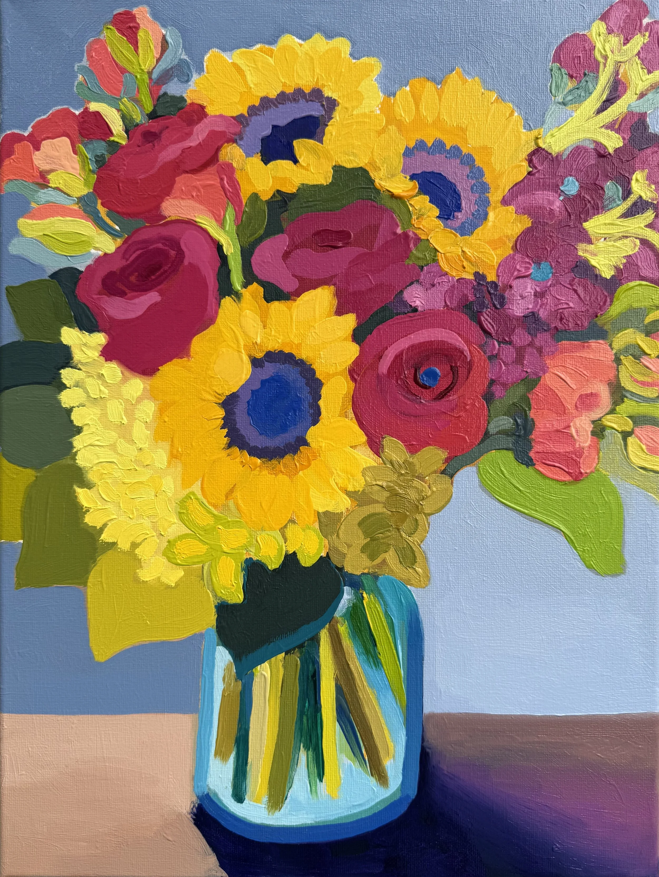 Christophillis_Sunflowers and Roses_Oil on Canvas_16" X 12".jpg
