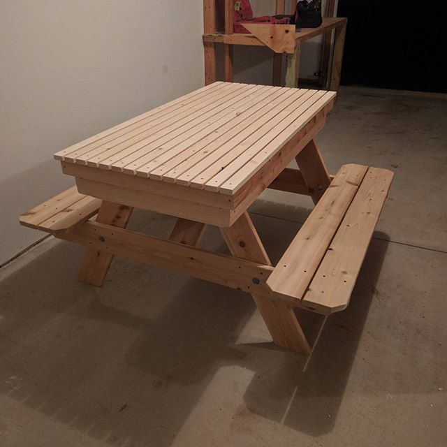 Kids picnic table sandbox!
-Created by #OldSchoolCarpentryWI
