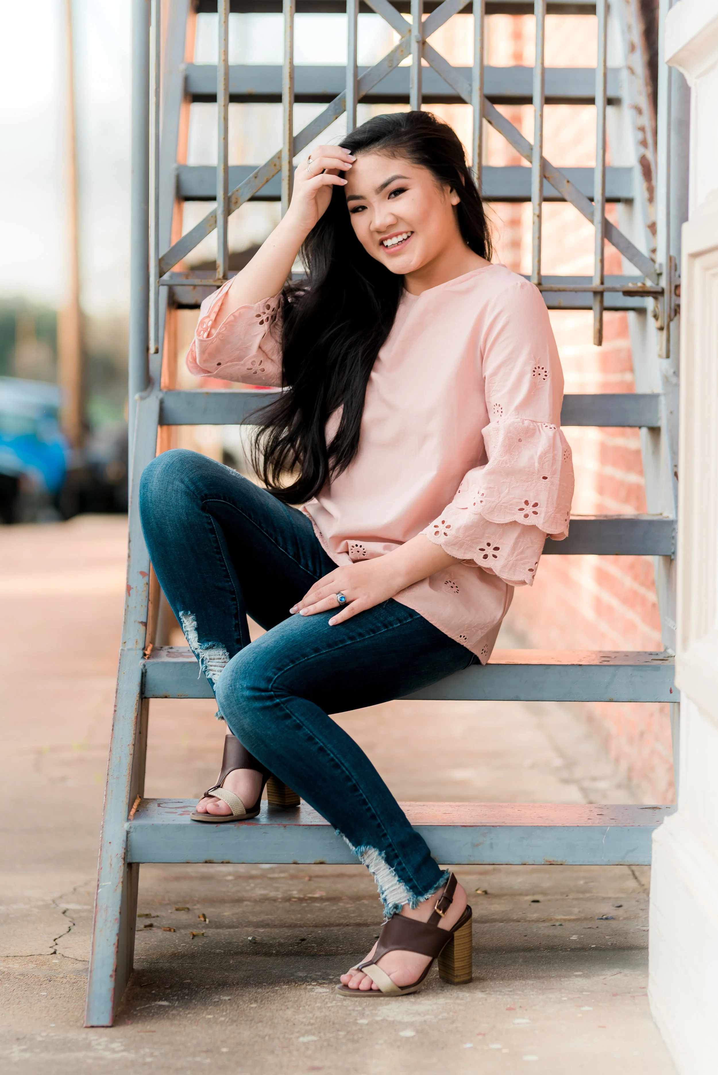 Katy, TX High School Senior Photo Session featuring a local Nursery, Old Town architecture, and boutique styling for Annie, class of 2019.