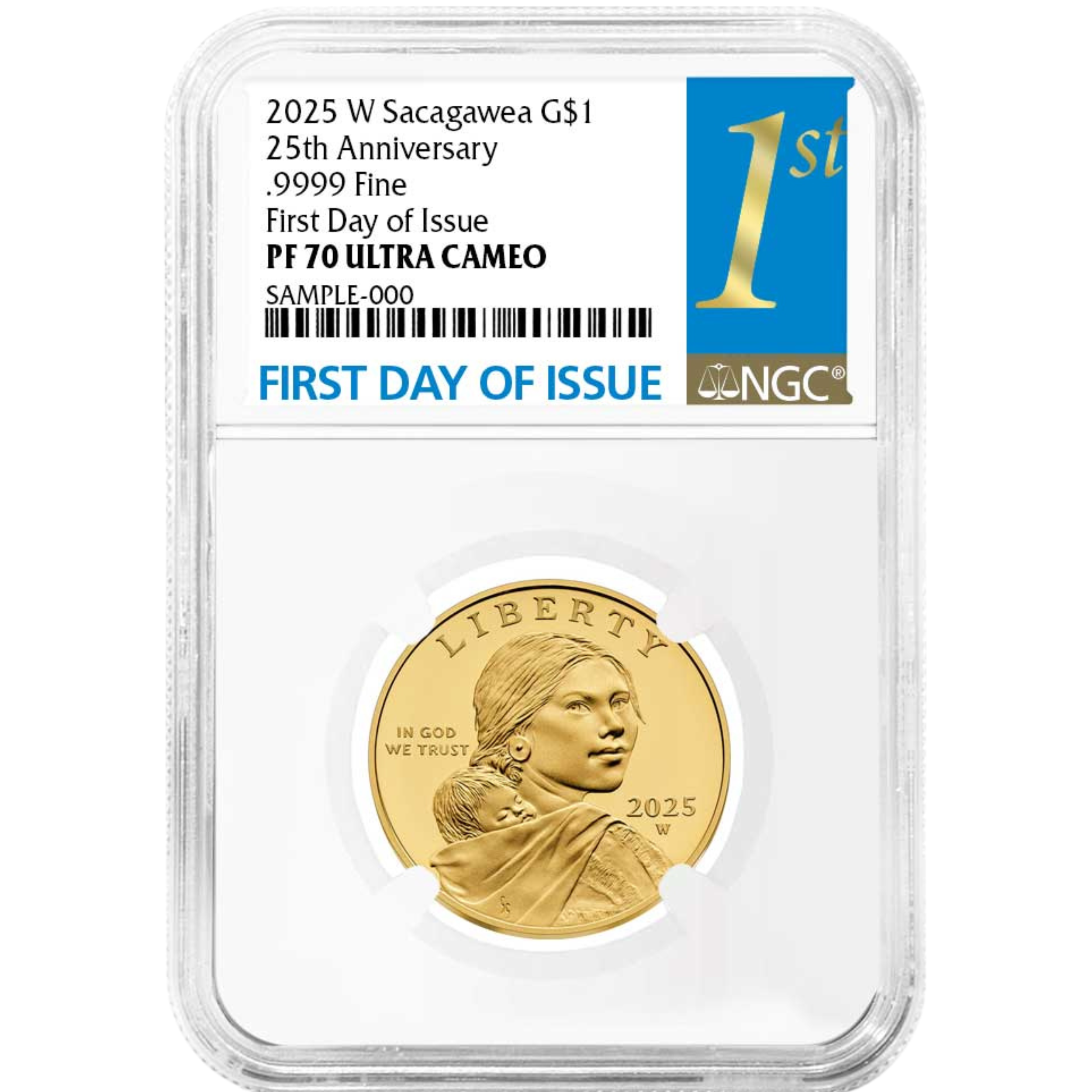 2025-W 1/2 oz Proof Gold Sacagawea 25th Anniversary First Day of Issue NGC PF70