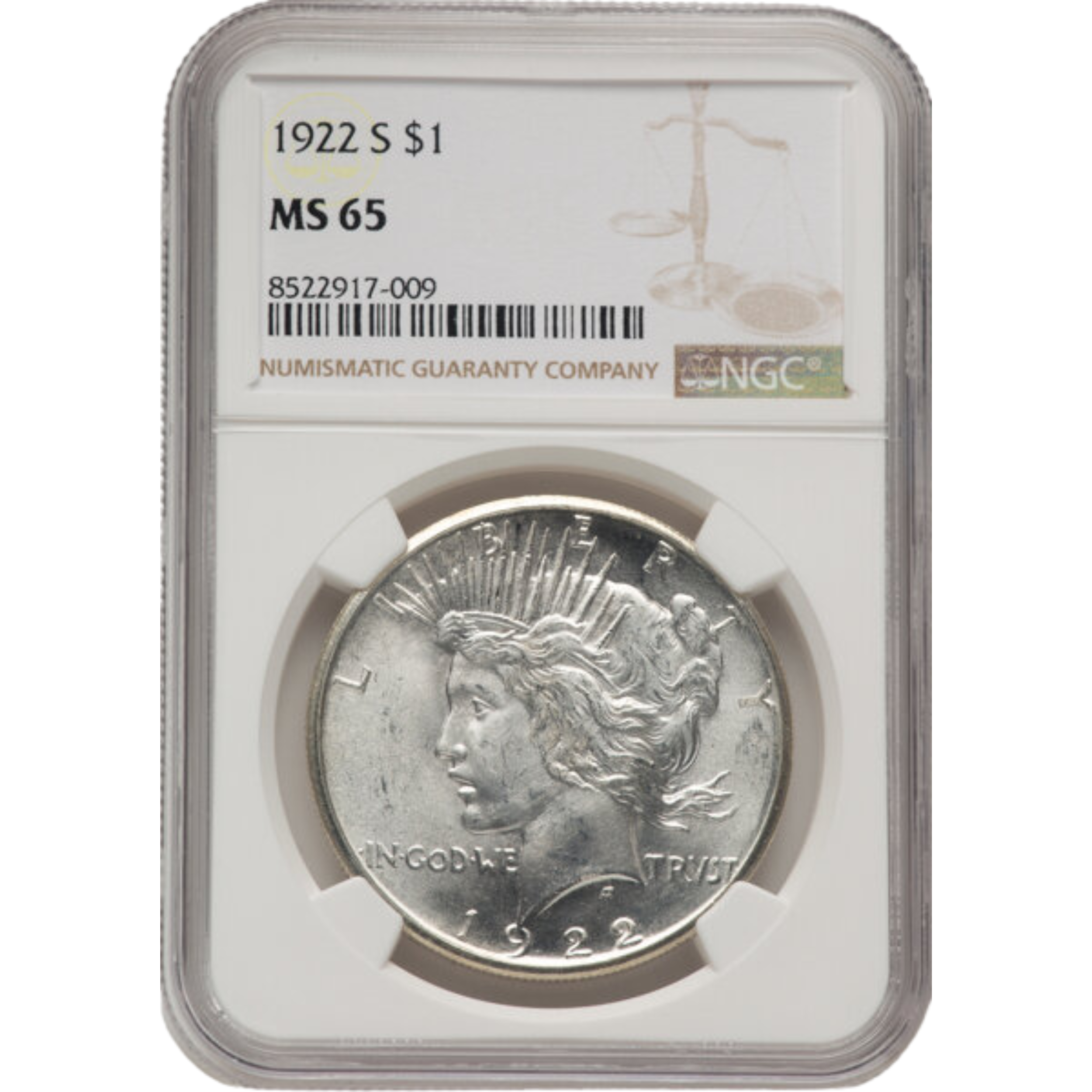 1922-S Silver Peace Dollar MS-65 NGC