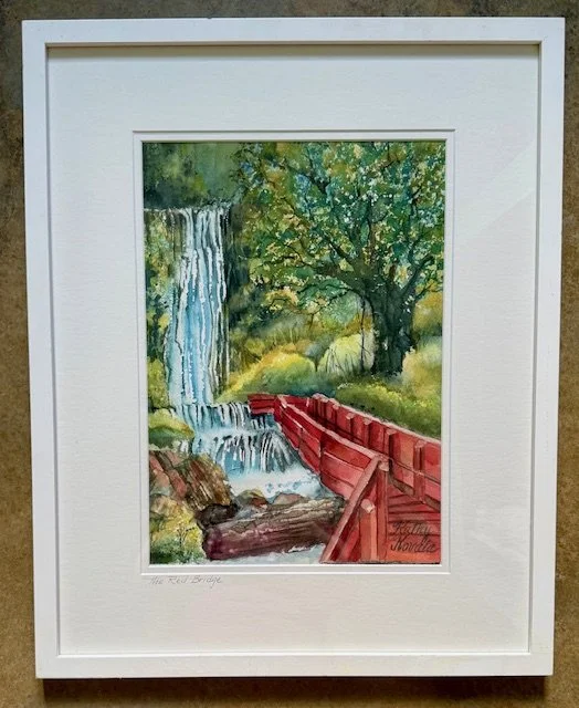 The Red Bridge - Framed Original Watercolor
