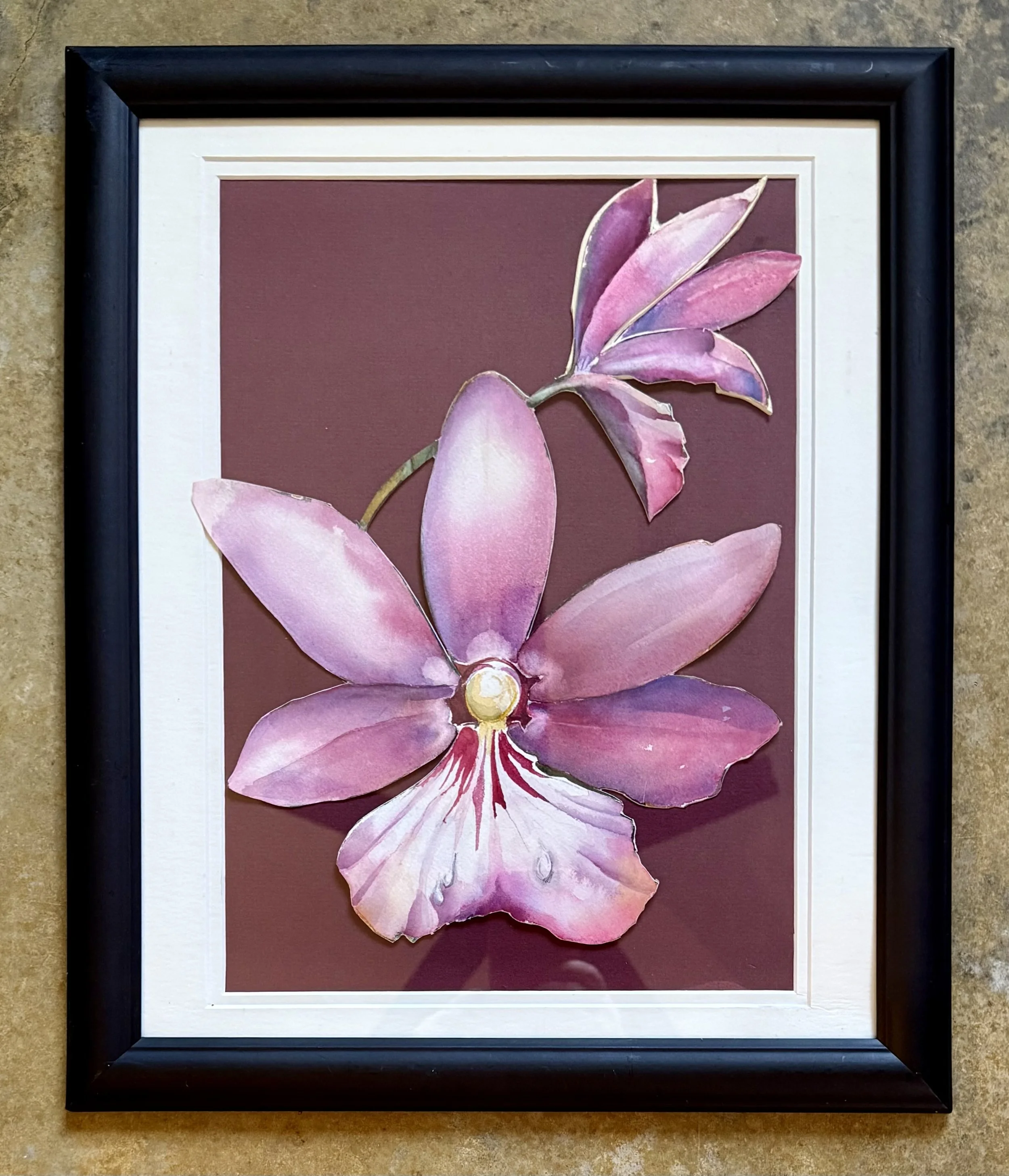 Monstera Orchid - Framed Original Watercolor Collage