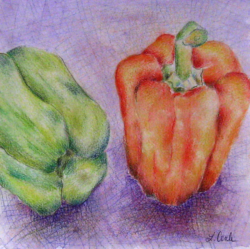 "PEPPERS" Watercolor Pencils 8" x 8"