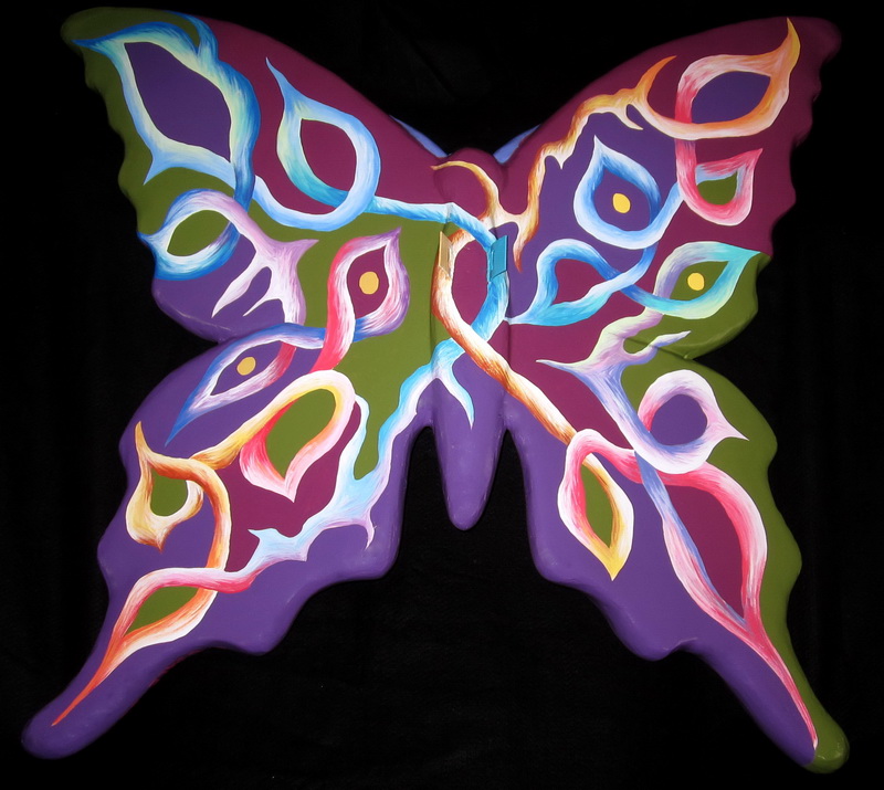 "PURPLE BUTTERFLY" --back view Magic Garden Project, 2014 Highland Park, IL Fiberglass, enamel paints, 3' x 3'