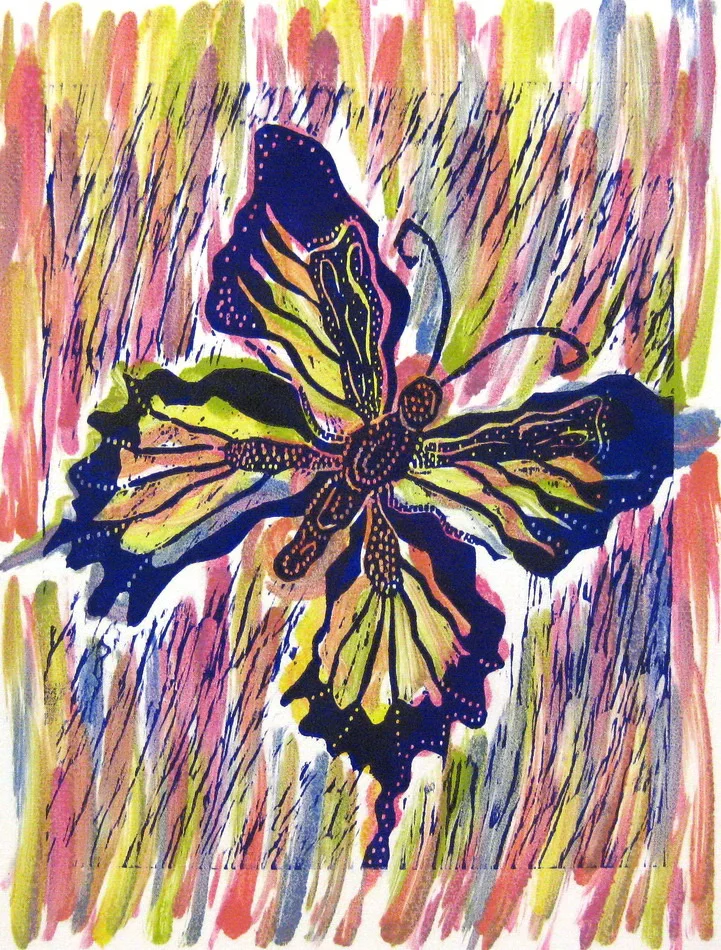 "ANGEL JOURNEY" Monotype and Woodblock Print 11" x 14"