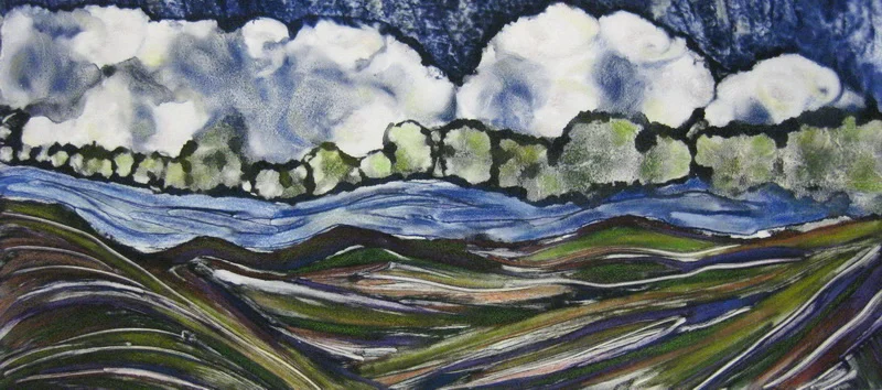 "THE LAKE II" Monotype Print 10" x 20"