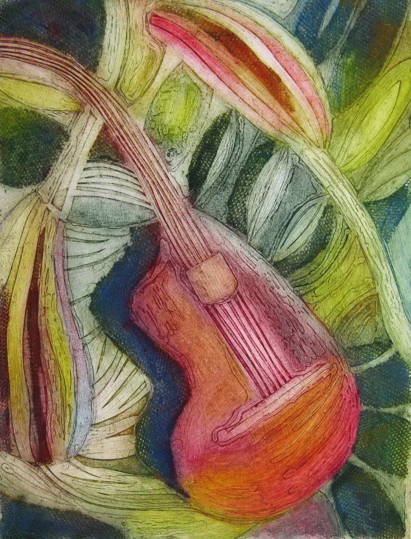 "JUNGLE STRINGS" Collagraph Print 16" x 20"
