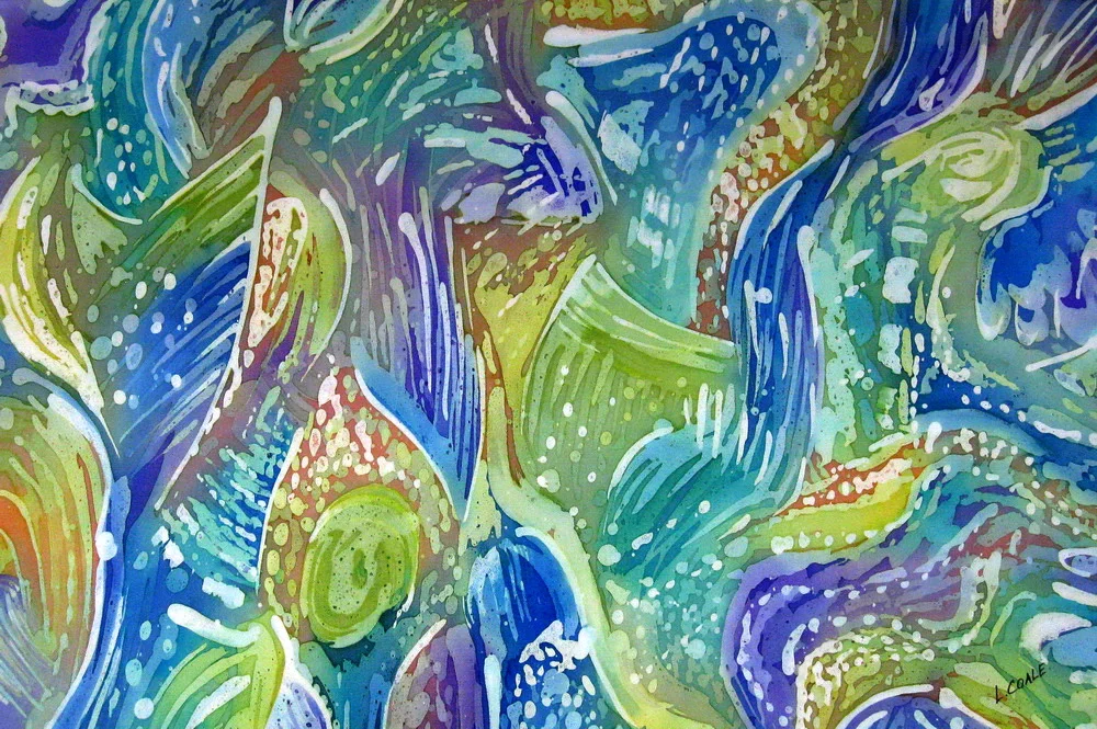 "DANCING RIVER" Dyes on Silk 20" x 30"