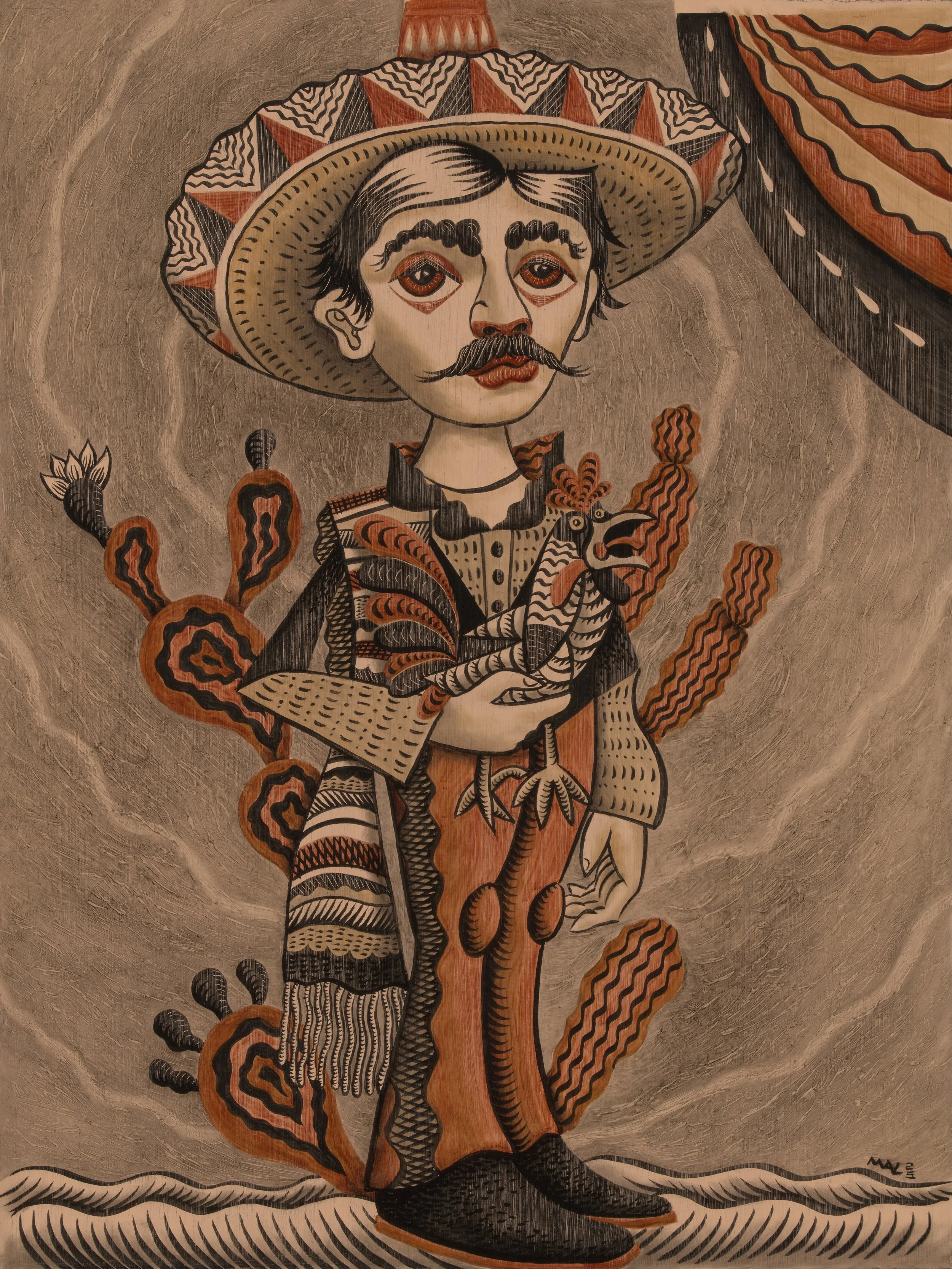 Ancestor(version 3),  mixed media on panel, 2025.