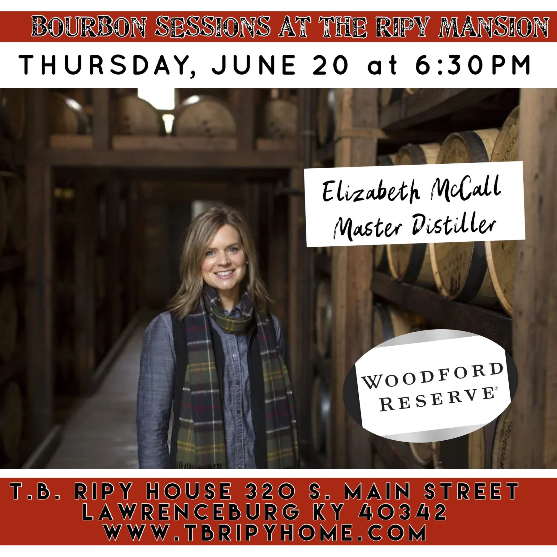 Bourbon Sessions at the Ripy Mansion with Elizabeth McCall, Master Distiller of Woodford Reserve