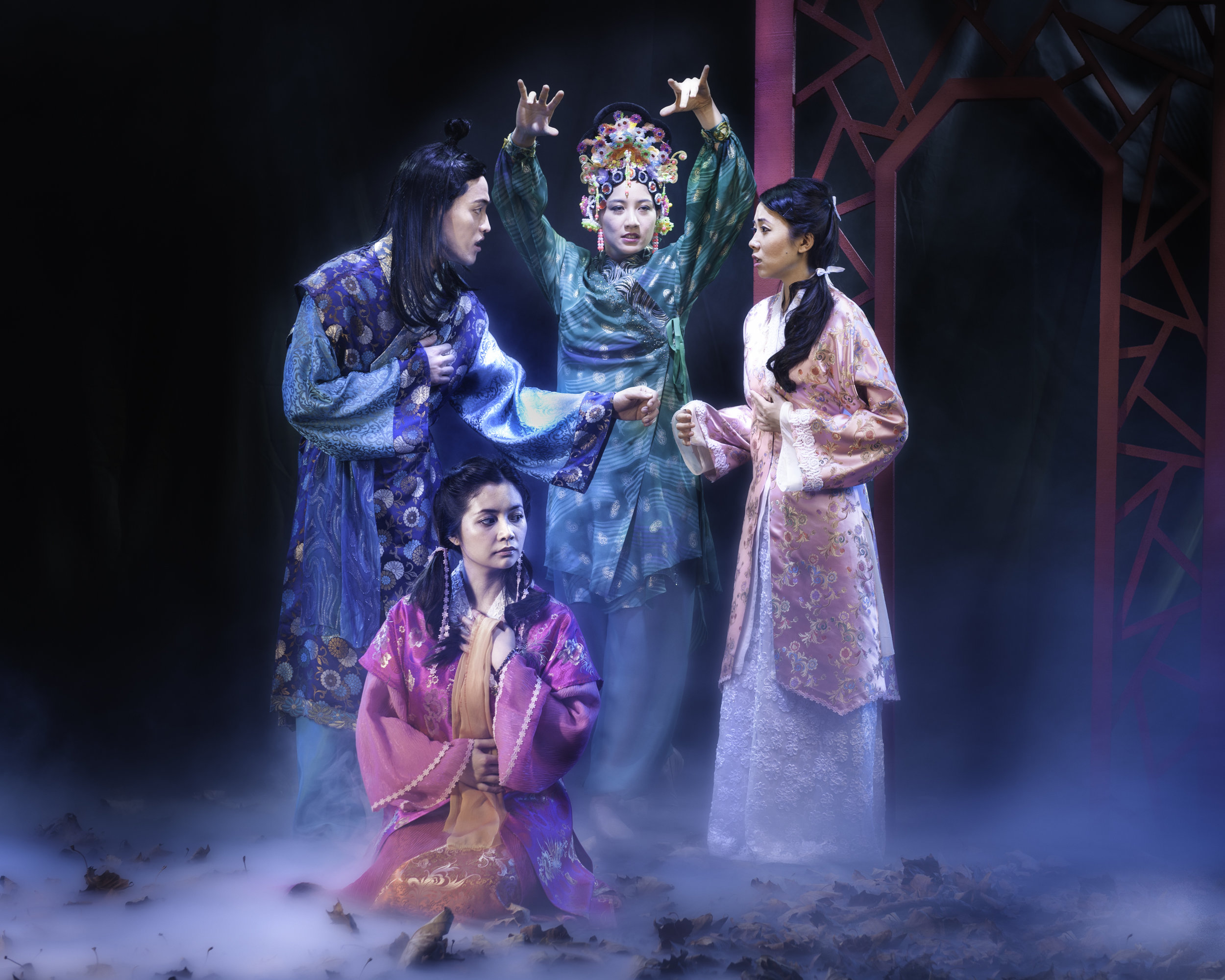 Vichet Chum, Leanne Cabrera, Mandarin Wu and Kelsey Wang in Pan Asian Rep's A DREAM OF RED PAVILIONS photo by Michael Blase PRINT.jpg