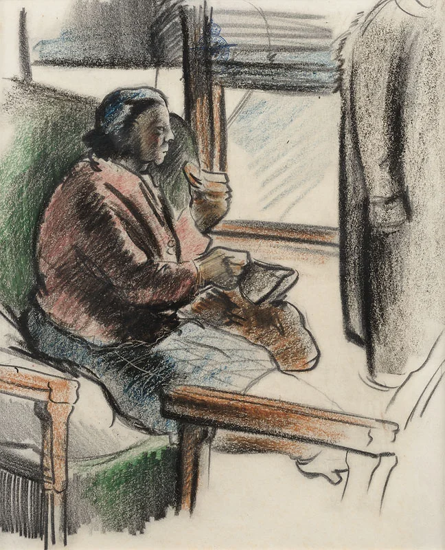 Tourist Car Passenger Mixed media on paper 9 1/4x7 1/2 inches 1940 Not signed Photo credit: John Wilson White Studio