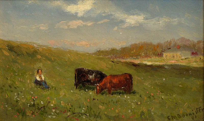 Untitled (Landscape with Girl and Cows) Oil on board 4 1/4x8 1/2 inches 1881 Signed and dated Photo credit: John Wilson White Studio