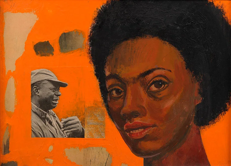 Father and Daughter Collage and paint on board 14 1/4x20 inches 1976 Signed and dated Photo credit: John Wilson White Studio