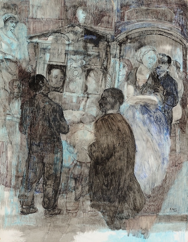 Persistent Rumors Mixed media, colored pencil. pen and ink with wash 20-29 inches 1963 Signed Photo credit: John Wilson White Studio