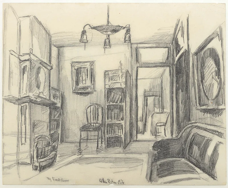 My front Room Graphite on paper 9x11 inches 1925 Signed and titled Photo credit: John Wilson White Studio