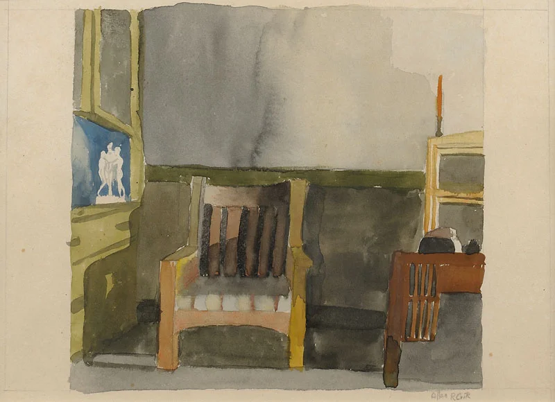 The Living Room Watercolor 6 1/2x7 inches 1925 Signed Photo credit: John Wilson White Studio
