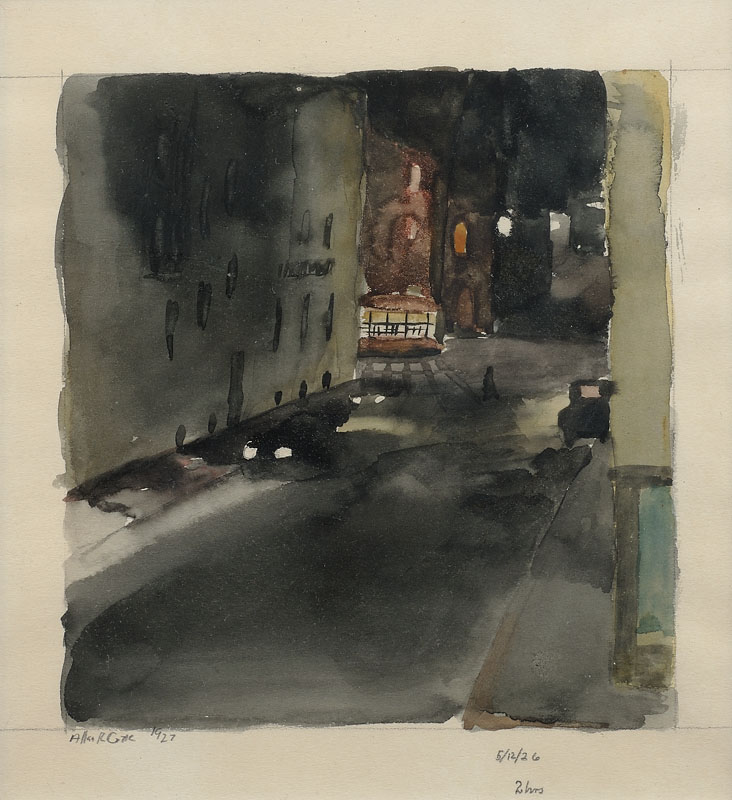 Night Scene from my Window Watercolor 6 1/4x6 inches 1927 Signed, dated and inscribed Photo credit: John Wilson White Studio