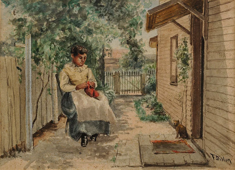 Untitled (Woman Knitting) Watercolor 6 1/2x9 1/8 Year unknown Signed Photo credit: John Wilson White Studio