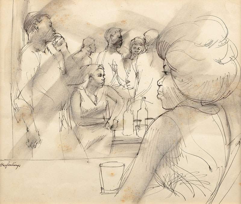 Untitled (Bar Scene) Ink wash 9 1/2x11 inches c. 1950 Signed Photo credit: John Wilson White Studio