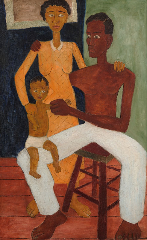 Pensive Family Oil on canvas 38x23 1/2 inches 1949 Signed and dated Photo credit: John Wilson White Studio