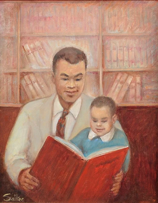 The Reading Lesson Oil on canvas board 19 1/2x15 1/2 inches 1971 Signed Photo credit: John Wilson White Studio