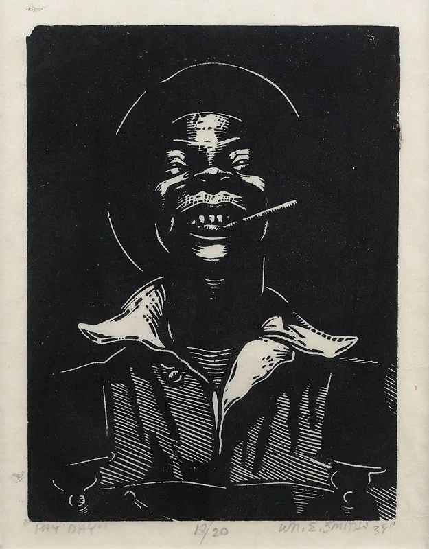 Pay Day Linocut 8x6 inches 1938 Signed and dated Photo credit: John Wilson White Studio