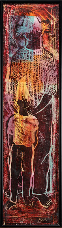 Untitled (Parent and Child) Oil on board 47x12 1/2 inches c. 1955 Signed Photo credit: John Wilson White Studio