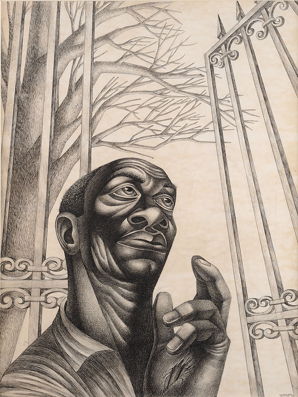 The Open Gate Graphite on paper 28 1/2x20 1/2 inches 1949 Signed and dated Photo credit: John Wilson White Studio