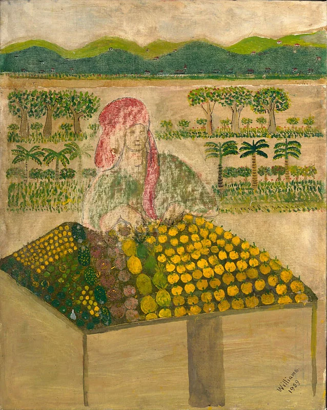 Fruit Vendor Oil on board 16x12 inches 1959 Signed and dated Photo credit: John Wilson White Studio