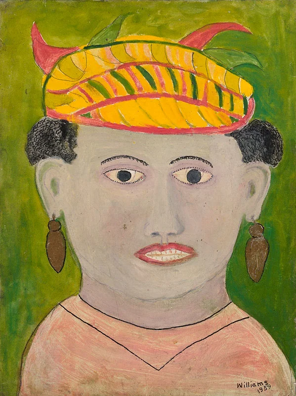 Portrait of Woman with Yellow Hat Oil on board 16x12 inches 1959 Signed and dated Photo credit: John Wilson White Studio