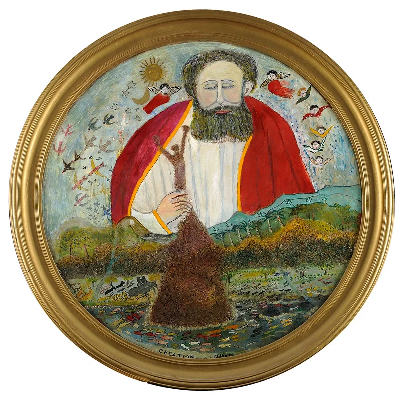 Creation Oil on board 33 inches round c. 1960 signed Photo credit: John Wilson White Studio