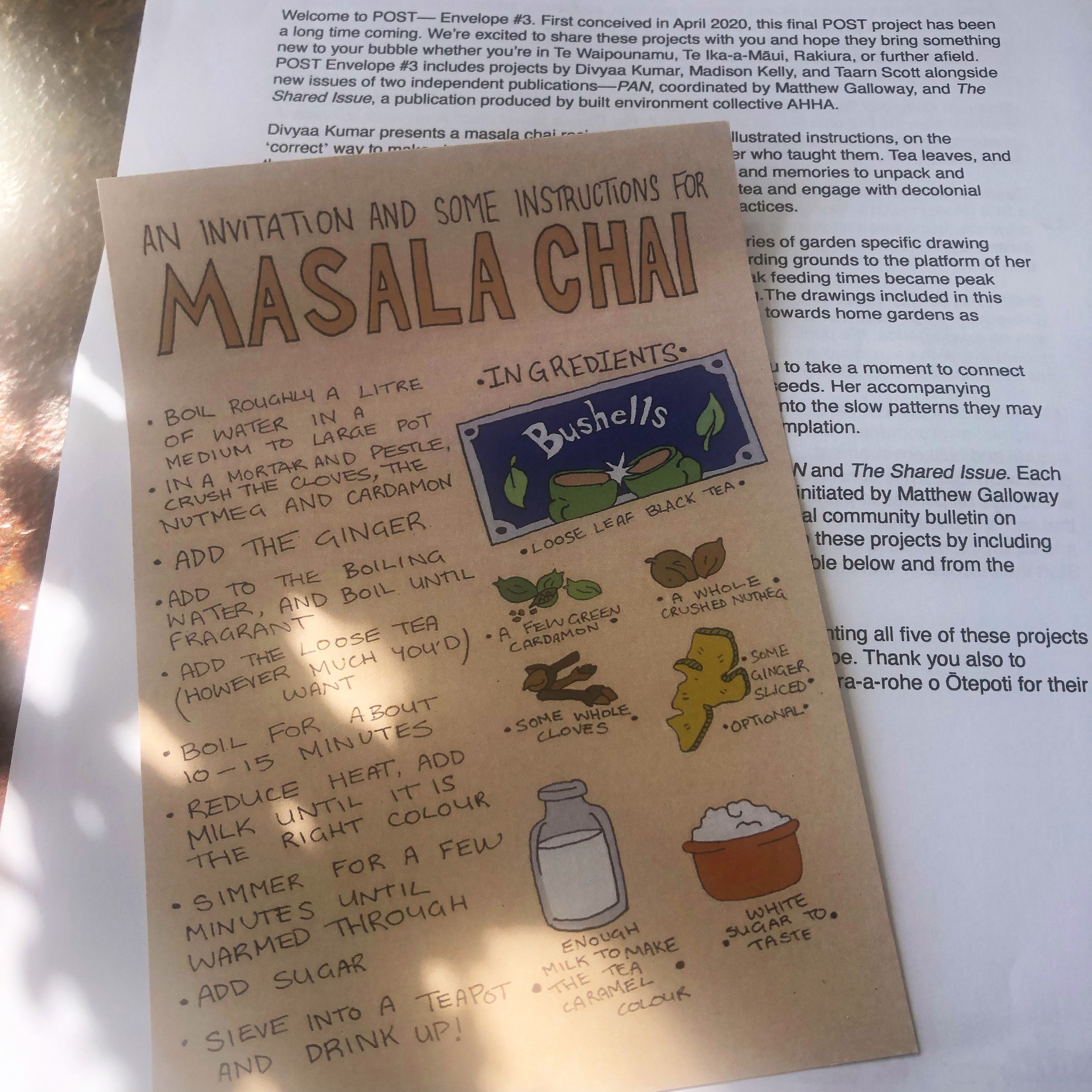  An Invitation and Some Instructions for Masala Chai,  Envelope #3 for Blue Oyster Gallery's  POST- project, 2020  