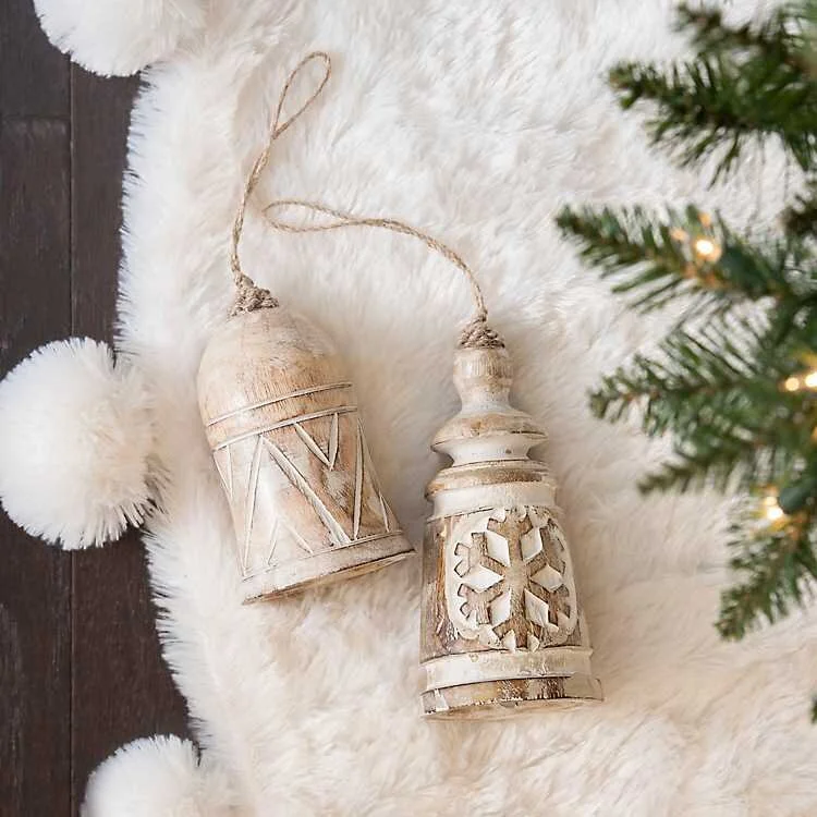 CARVED WOODEN BELL ORNAMENTS