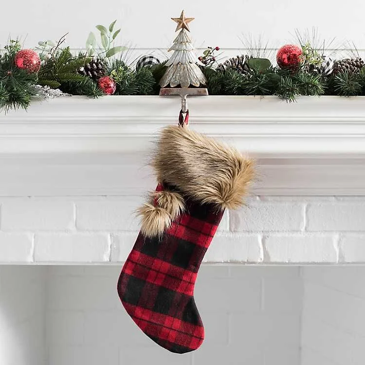 Faux Fur Red Plaid Stocking