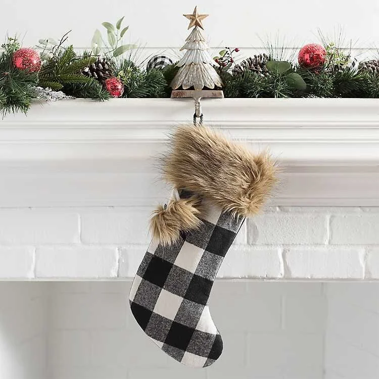 White Buffalo Check Stocking with Faux Fur