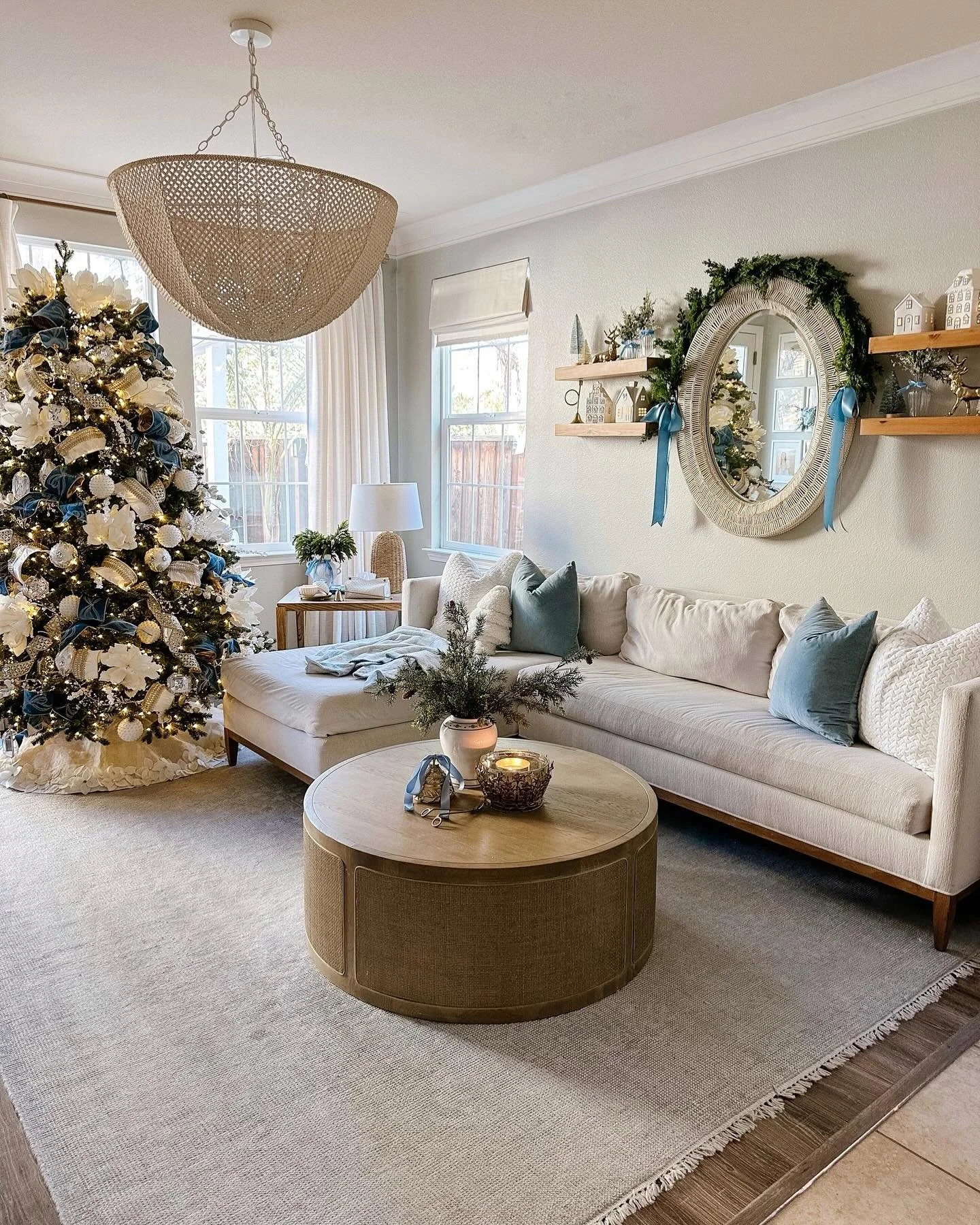 I don&rsquo;t get sick of this view every year at Christmas. This year I decided to decorate the mirror in here and love how it looks with the garland. This tree is by far my favorite tree it has 8 settings between the white and colored lights. All o