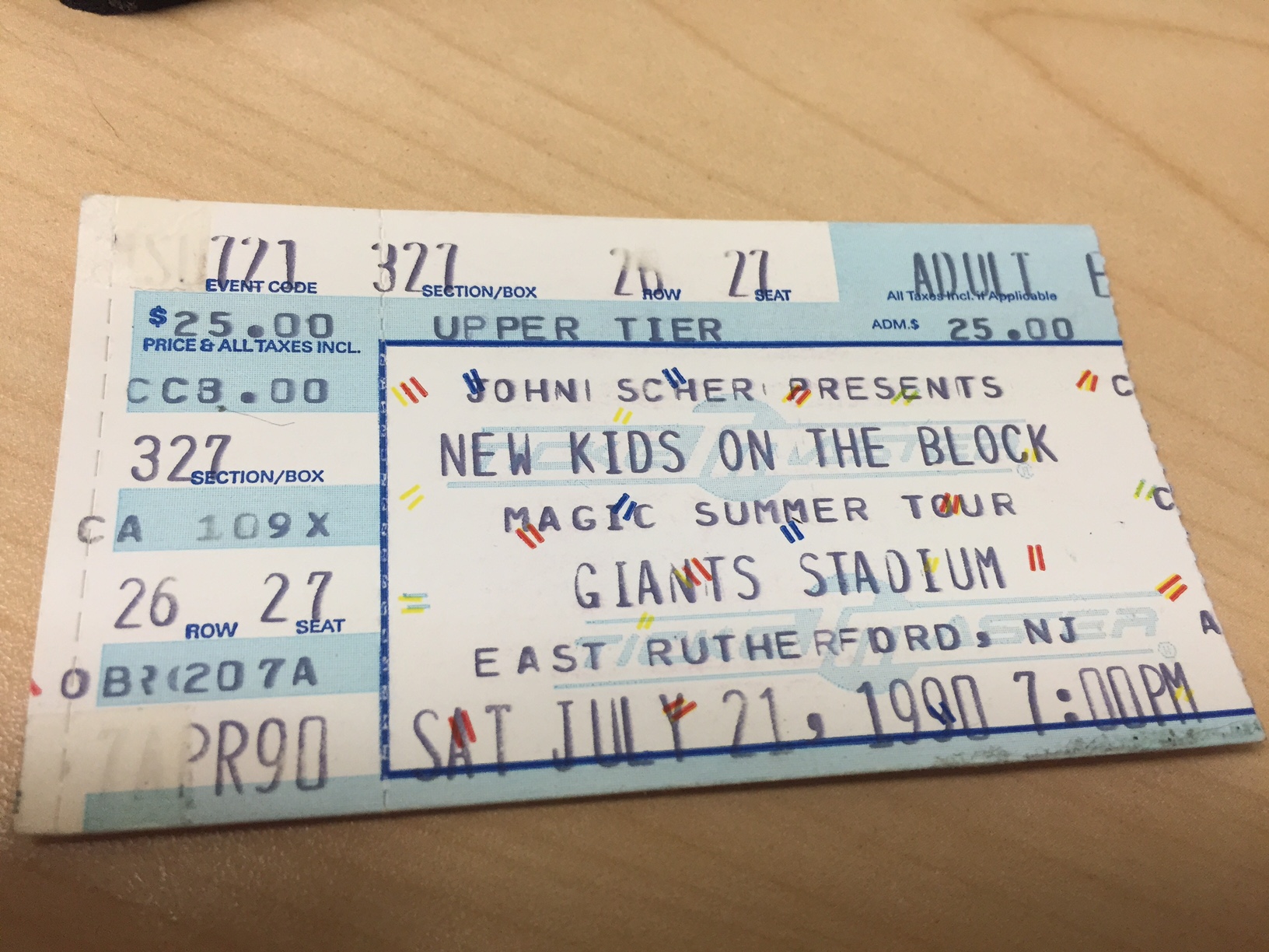 Closeup of the Magic Summer Tour concert ticket. Still in pretty good condition after 27 years!
