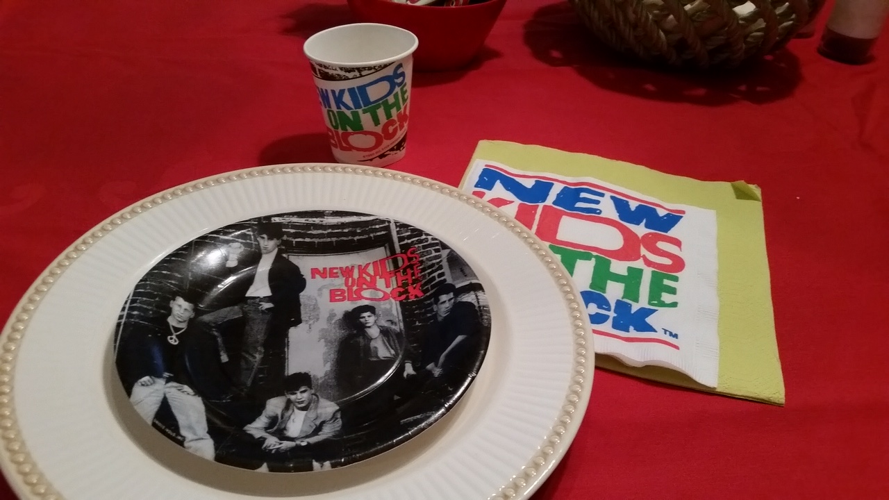 We also had a NKOTB themed birthday party a few years ago and found this party set on eBay.