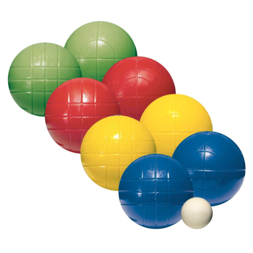 FEATURES Enjoy a leisurely game of bocce with Franklin’s Recreational Bocce Set. Bocce ball is an easy game to teach and learn. The objective is to throw the bigger bocce balls closest to the smaller scoring jack. Teach your kids the classic outdoor game and keep the set handy for family parties or neighborhood cookouts. The recreational set includes eight all-weather molded bocce balls and one 40mm scoring jack. DOWNLOAD INSTRUCTION MANUAL DOWNLOAD INSTRUCTION MANUAL Balls: (8) 90mm all-weather solid molded PE bocce balls, (2) red, (2) yellow, (2) green, and (2) blue Includes game rules & court layout instructions Pallino: (1) 40mm (scoring jack) Ages 8+