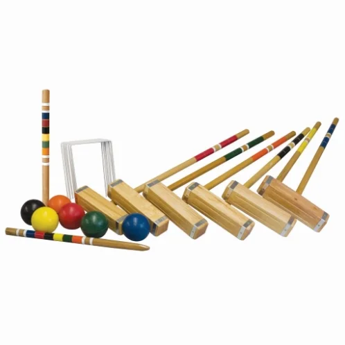 FEATURES Step your croquet game up to the next level with Franklin's Advanced Croquet Set. This storied outdoor game set includes six all-weather molded balls, six mallet handles, and heads lacquered with a chestnut finish, two painted wood stakes, nine all-weather coated wickets plus a deluxe carrying bag to keep it all organized and compactly stored. Whether you've been playing croquet for years or are trying to pick it up again, this advanced set has everything you need to start navigating your way through the wickets today. DOWNLOAD INSTRUCTION MANUAL Balls: (6) 3.31” all-weather molded balls Mallets: (6) 9” x 2” wood mallet heads, (6) 28”wooden handles Stakes: (2) 18” painted wood stakes Wickets: (9) all weather coated bent wire wickets Package: Deluxe carry bag Includes game rules & court layout instructions Ages 8+